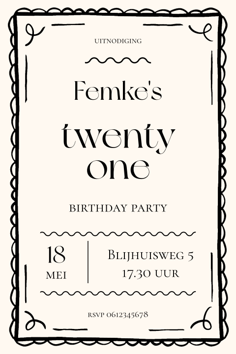 21 diner typografische uitnodiging verjaardag voor een vrouw