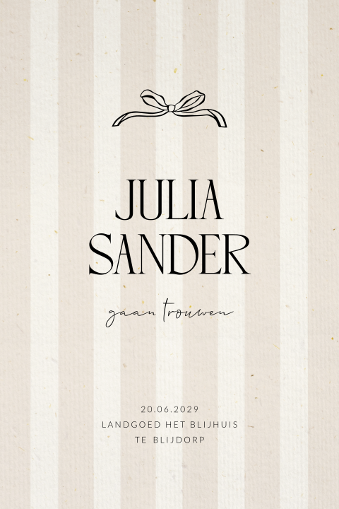 Papierlook trouwkaart met streep patroon en strikje