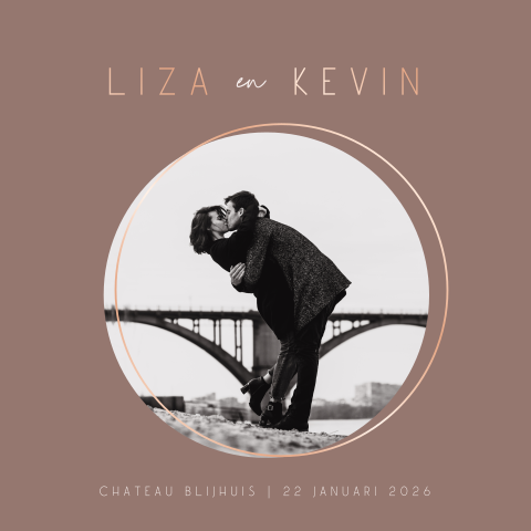 Roséfolie huwelijksuitnodiging met ronde hoeken en foto