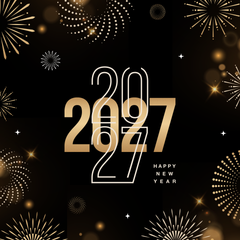 Goed doel zakelijke kerstkaart met jaartal, goudlook en vuurwerk