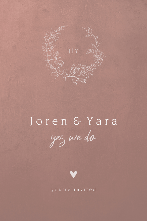 Trouwkaart met getekende bloemenkrans