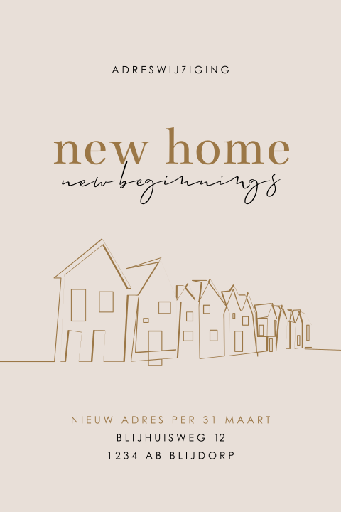 New home adreswijziging met lijntekening van rijtjeshuizen