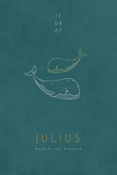 Walvis geboortekaartje met goudfolie voor een jongen