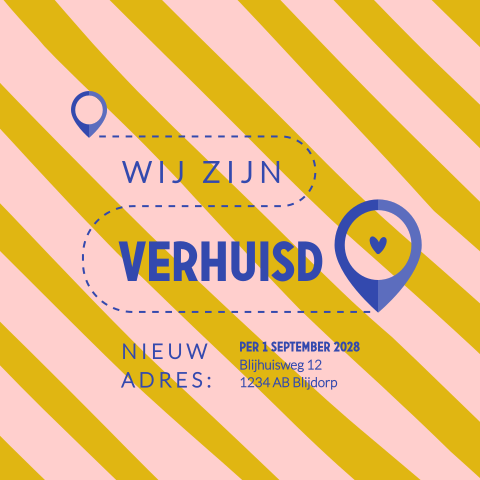 Kleurrijke verhuiskaart met patroon en locatie pin