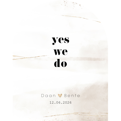 Rustige trouwkaart in boog vorm met Yes we do