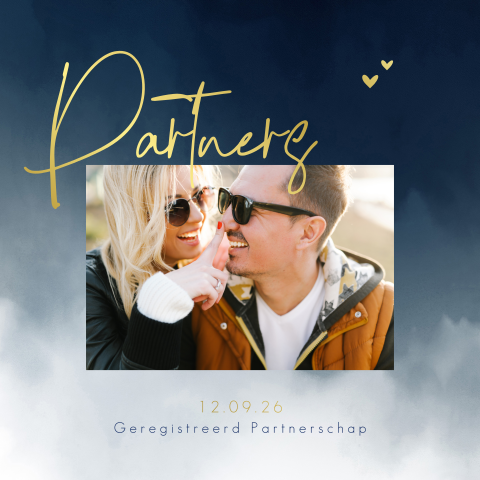 Fotokaart geregistreerd partnerschap met aquarel en goudfolie
