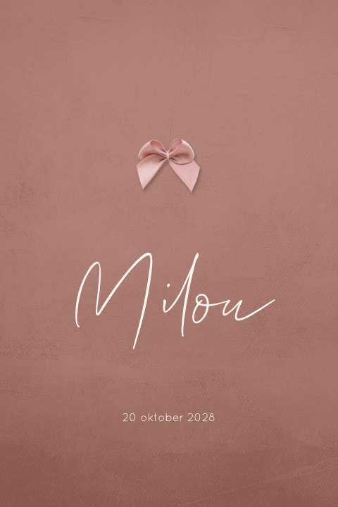 Basic geboortekaartje meisje met echt strikje