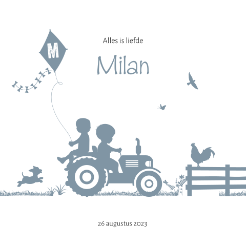 Silhouet kaartje 2 broertjes op de tractor