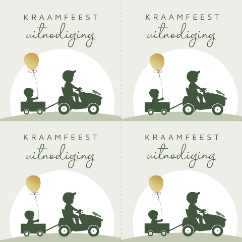 Kraamborrel silhouet minikaartjes met twee broertjes op de tractor