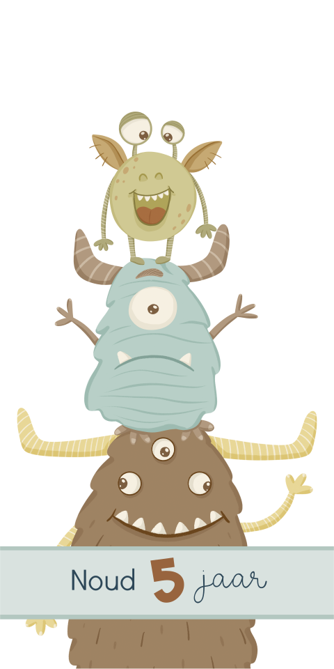 Traktatie label voor een kind met monsters gestapeld (per 16 stuks)