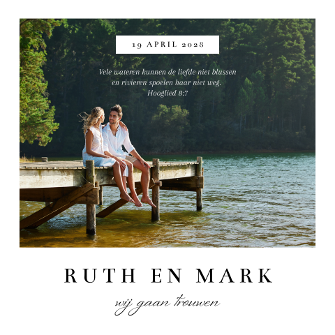 Christelijke trouwkaart met eigen foto en Bijbeltekst