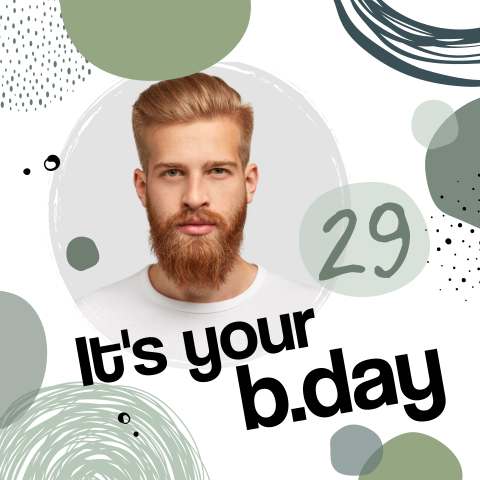 Foto "b.day" verjaardagskaart voor een man met diverse cirkels