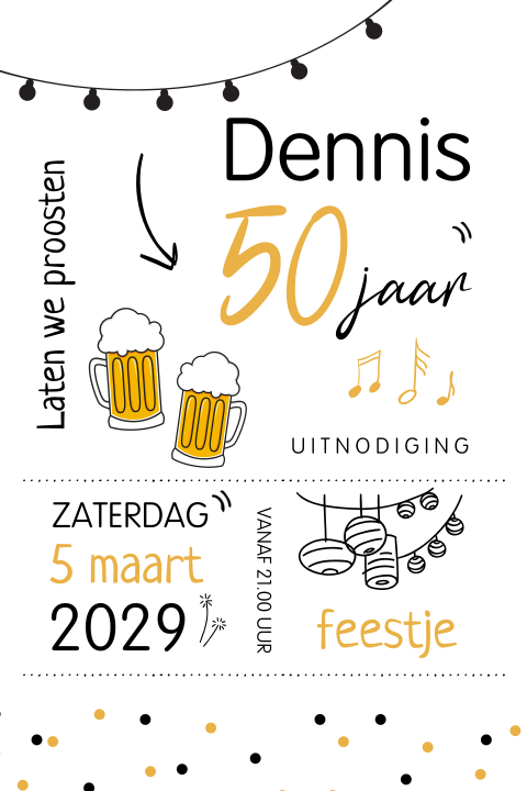 Uitnodiging verjaardag 50 jaar bier confetti