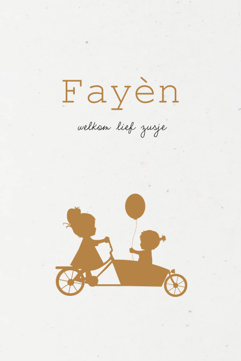 Twee zusjes op bakfiets duurzaam silhouet geboortekaartje