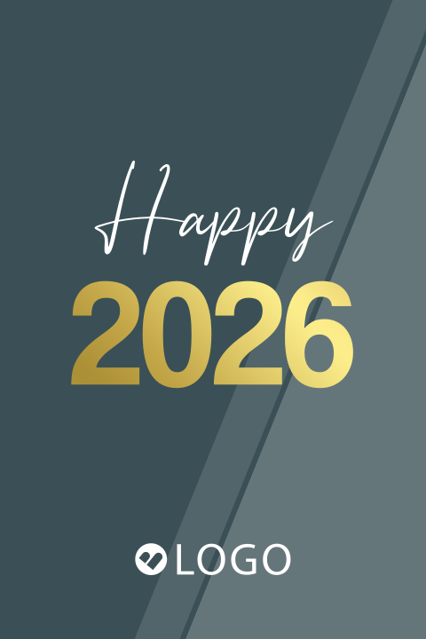 Klein zakelijk kaartje Happy 2026 met logo en goudfolie