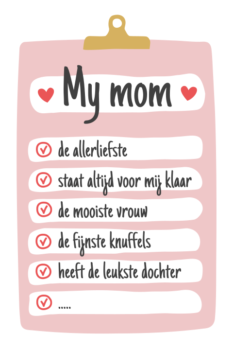 Kaart moederdag met checklist op clipboard