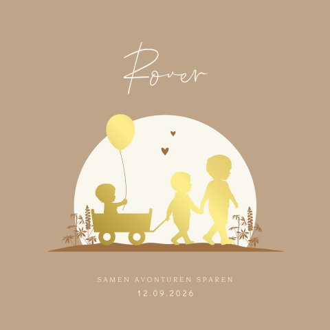 Foliedruk silhouet geboortekaartje voor een broertje in een bolderkar