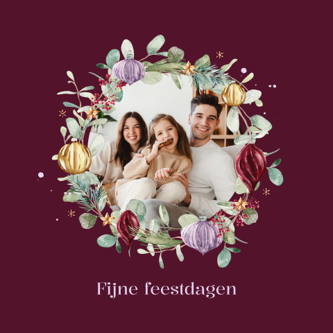 Kerstkaart met foto en kerstkrans