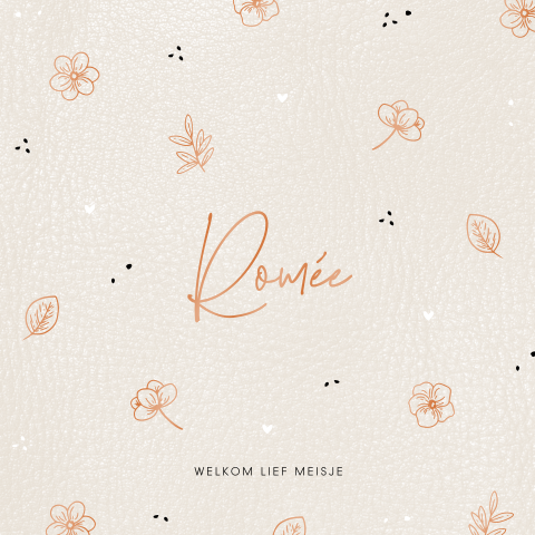 Lief meisjes geboortekaartje met bloemen en hoogglans