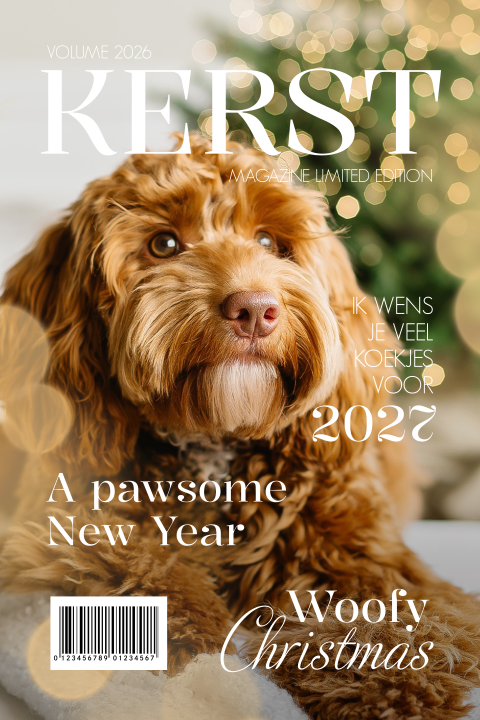 Grappige magazine kerstkaart met foto hond