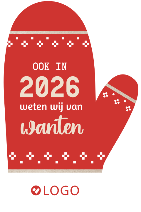 Bijzondere zakelijke kerstkaart in de vorm van een want handschoen