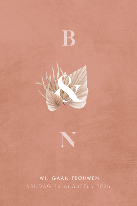 Vrolijke trouwkaart met bloemen en initialen