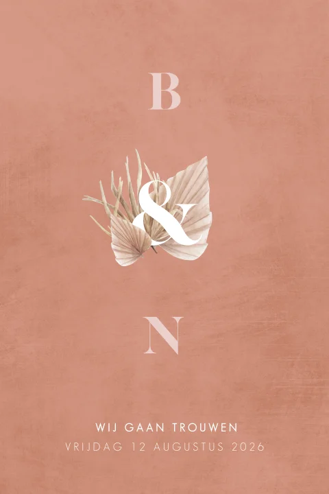 Vrolijke trouwkaart met bloemen en initialen