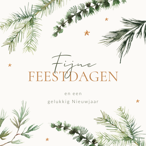 Zakelijke kerstkaart met dennentakjes en sterren