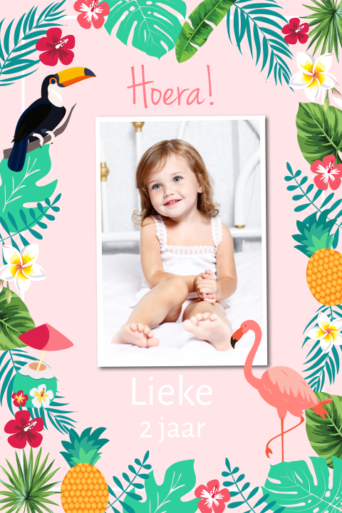 Tropische uitnodiging kinderfeest in Aloha stijl met foto