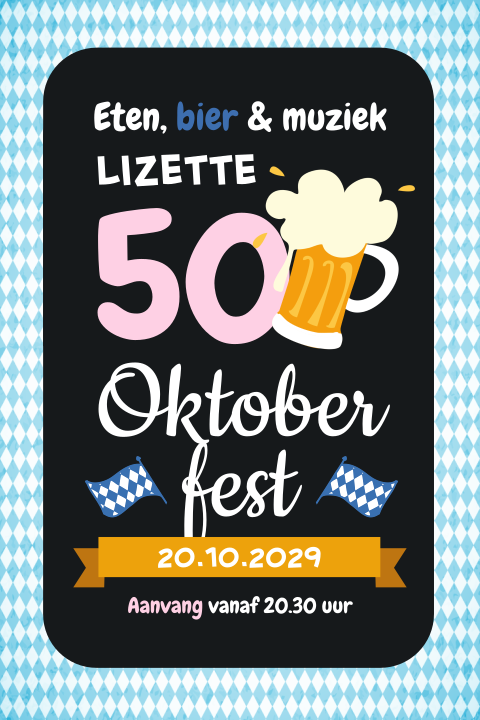 Oktoberfest verjaardagsuitnodiging Sarah 50 jaar met bier