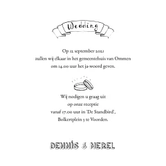 Foto trouwkaart met hartjes slinger en doodles