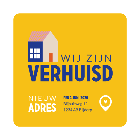 Kleurrijke verhuiskaart met huis en locatie pin