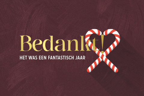 Chique bedank kerstkaart zakelijk met zuurstok hart en goudfolie