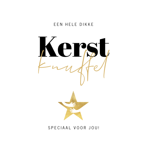 Basic en clean kerstkaart met armen die een kerstknuffel geven
