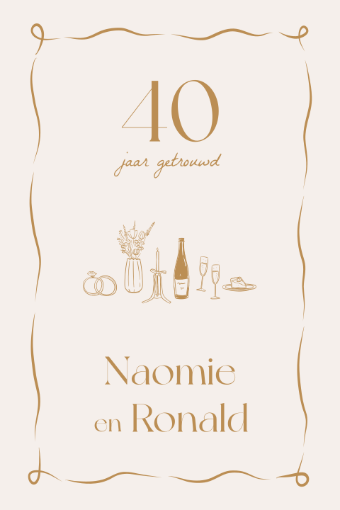 Uitnodiging 40-jarig huwelijksjubileum met illustraties en speels kader