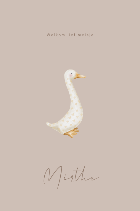 Rustig geboortekaartje voor een meisje met gans