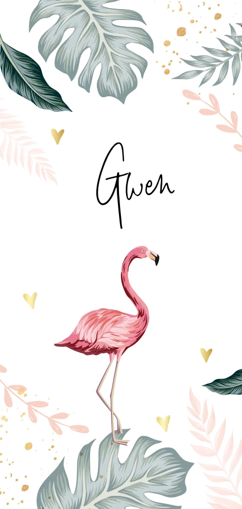 Botanisch meisjeskaartje met flamingo