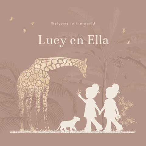 Tweeling geboortekaartje silhouet meisjes giraf