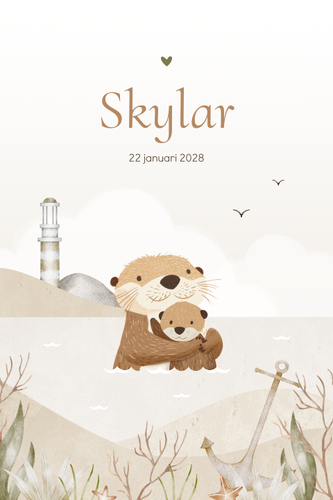 Unisex geboortekaartje otter moeder met baby in zee