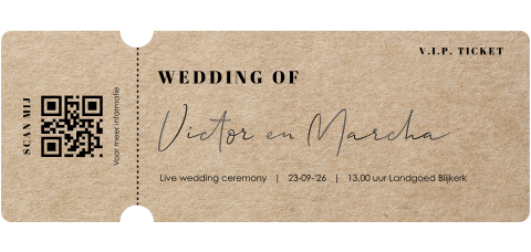 Ticket als trouwkaart met zwartfolie