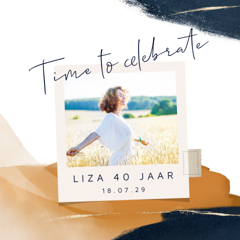 Hippe uitnodiging 40e verjaardag met foto en aquarelvegen