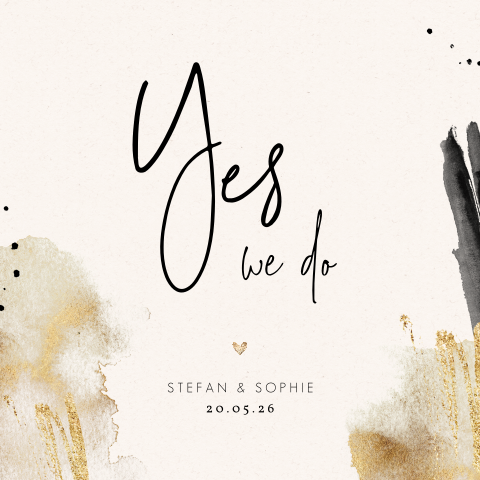 Moderne trouwkaart met aquarel vegen en Yes we do