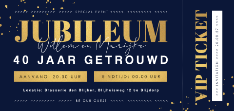 Ticket 40 jaar getrouwd uitnodiging met sparkles