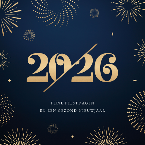 Goudlook zakelijke kerstkaart met vuurwerk en jaartal