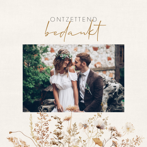 Bedankkaart met foto en aquarel bloemen in zachte tinten