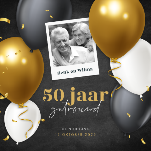Jubileum 50 jaar getrouwd uitnodiging met ballonnen en foto