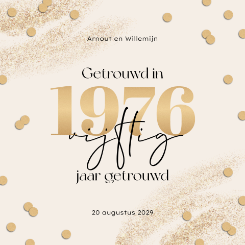 Goudlook uitnodiging 50 jaar getrouwd met confetti