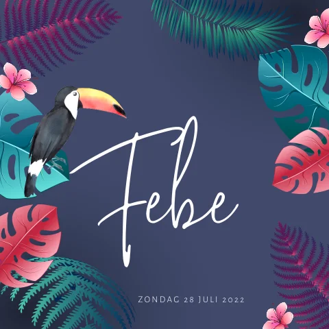 Jungle meisjeskaartje met botanisch blad en toekan