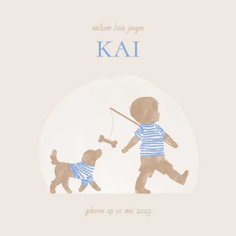 geboortekaartje silhouet jongen aquarel hondje shirtje