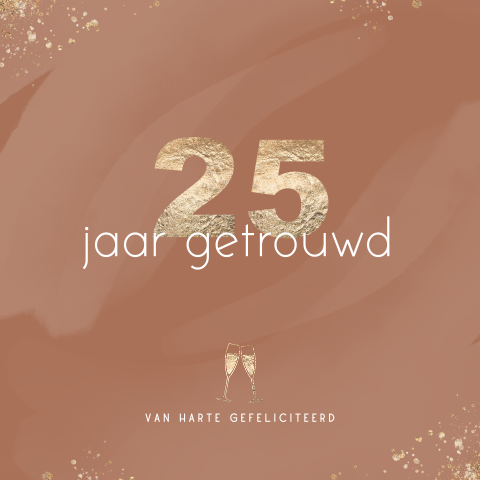 Felicitatie 25-jarig huwelijksjubileum met goudlook en champagne
